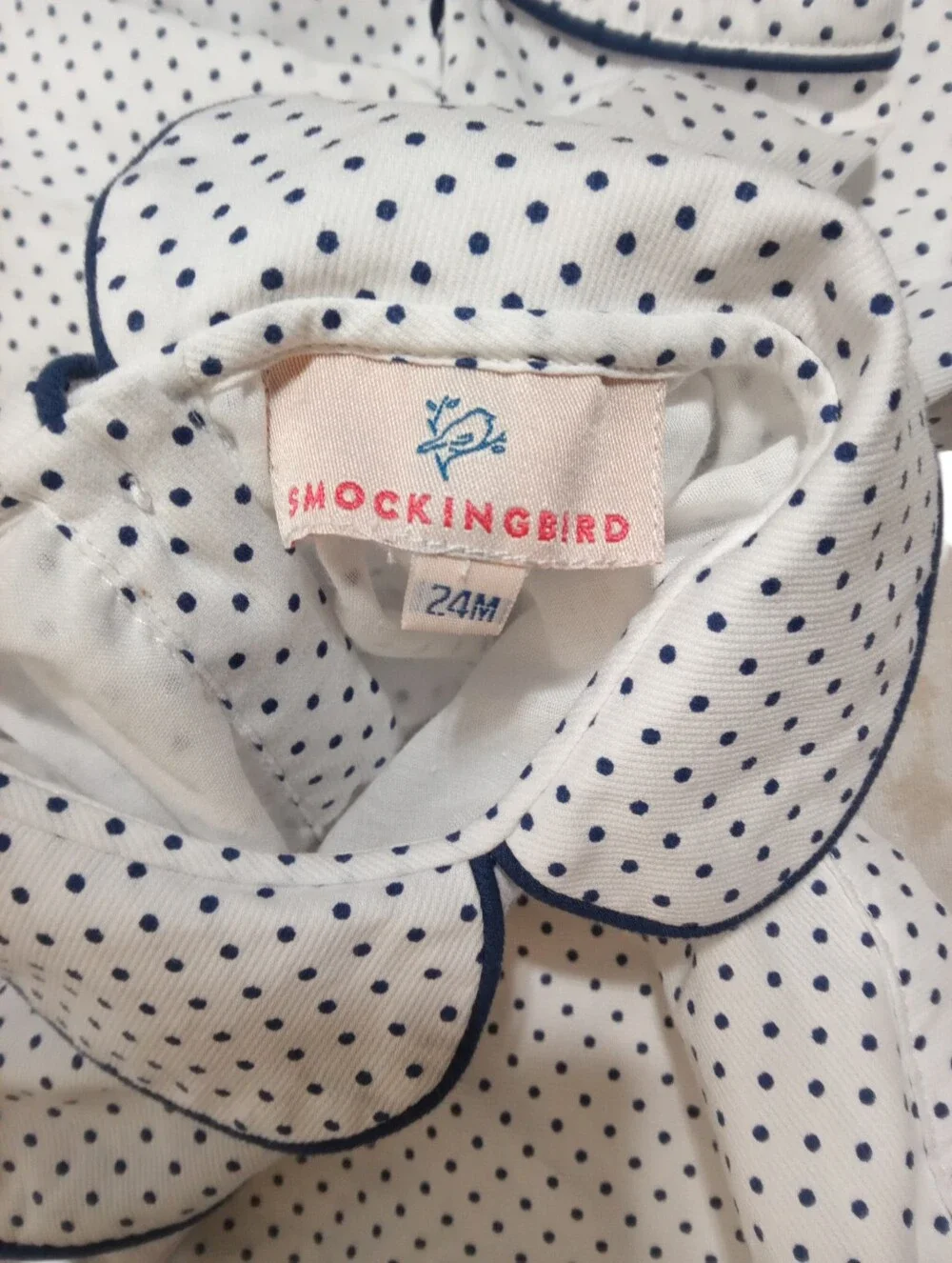 Smockingbird 24M Smocked Heart Romper Peter Pan Collar Classic Heirloom